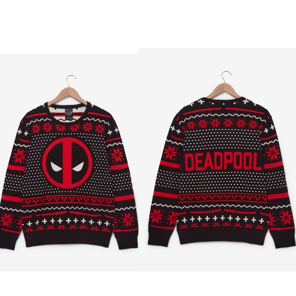 Marvel Deadpool Logo Patterned Holiday Sweater - BoxLunch Exclusive Men’s Medium